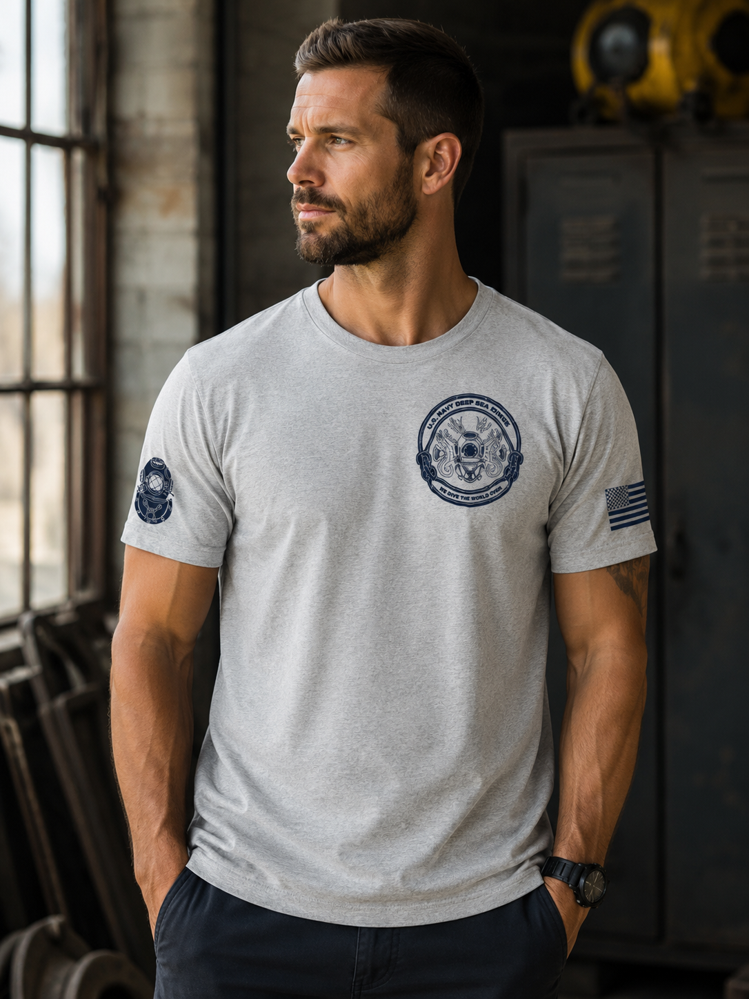 U.S. Navy Deep Sea Divers Crew T-Shirt – Gray
